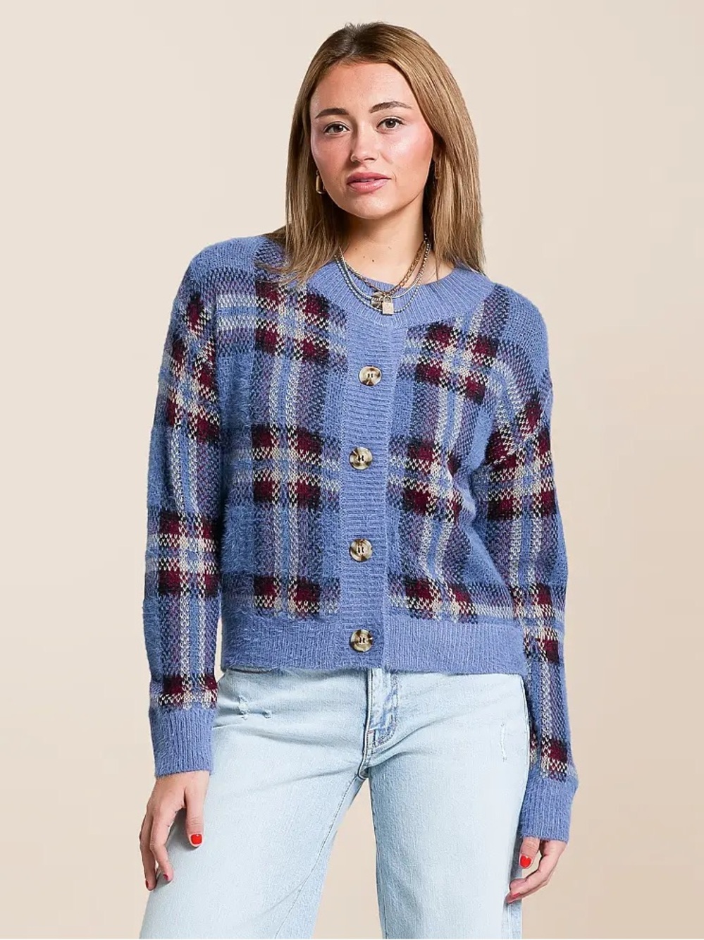 Buckle Gilded Intent Plaid Cardigan Sweater